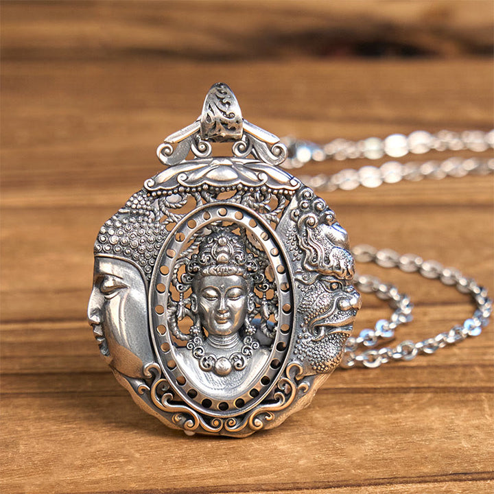 Buddha Stones Collier pendentif Sérénité en cuivre avec motif Bouddha et diable - Bouddha Démon (Chaîne en cuivre) - image 0