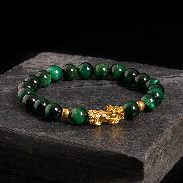Bracelet Pixiu en perles œil de tigre de différentes couleurs , Buddha Stones, richesse et courage - Œil de tigre vert (circonférence du poignet : 17-19 cm) - image 21
