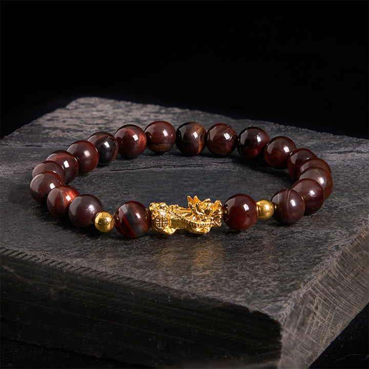 Bracelet Pixiu en perles œil de tigre de différentes couleurs , Buddha Stones, richesse et courage - Œil de tigre rouge (circonférence du poignet : 17-19 cm) - image 16