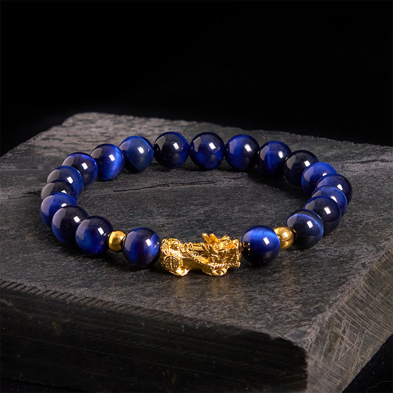 Bracelet Pixiu en perles œil de tigre de différentes couleurs , Buddha Stones, richesse et courage - Œil de tigre bleu (circonférence du poignet : 17-19 cm) - image 7
