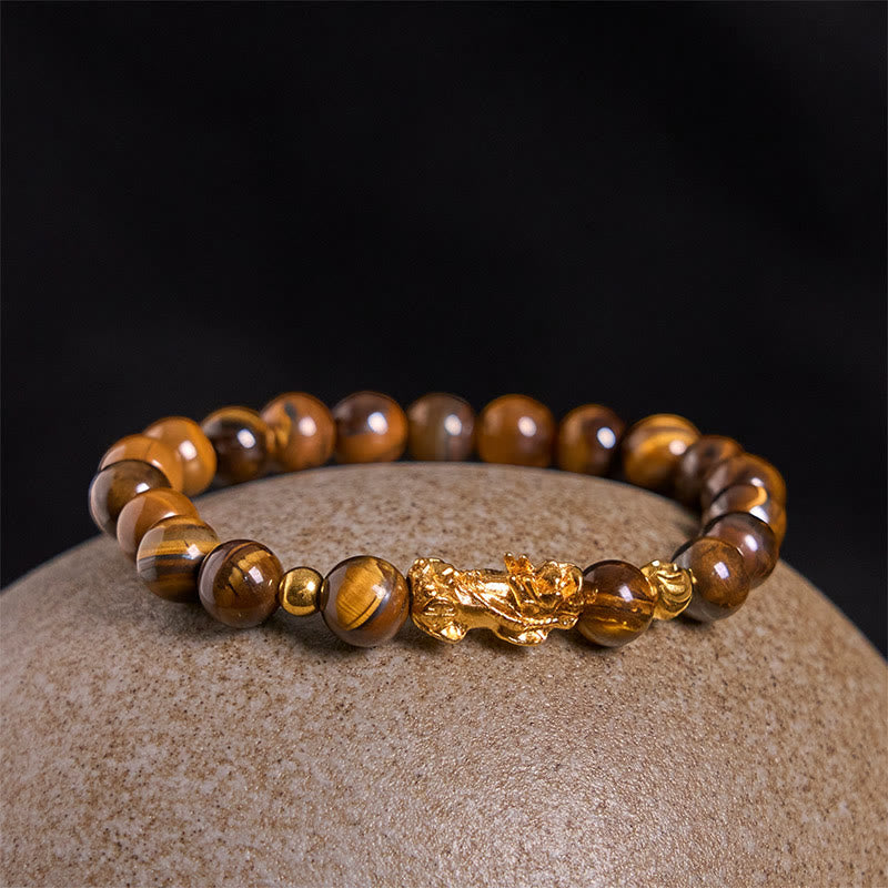 Bracelet Pixiu en perles œil de tigre de différentes couleurs , Buddha Stones, richesse et courage - image 2
