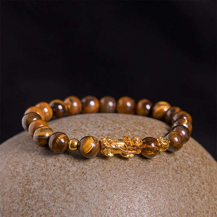 Bracelet Pixiu en perles œil de tigre de différentes couleurs , Buddha Stones, richesse et courage - image 2