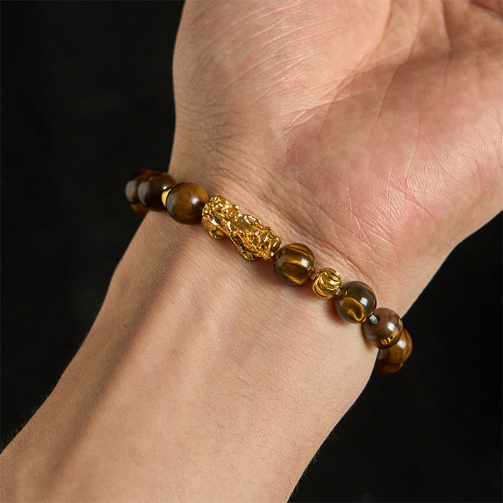 Bracelet Pixiu en perles œil de tigre de différentes couleurs , Buddha Stones, richesse et courage - image 4