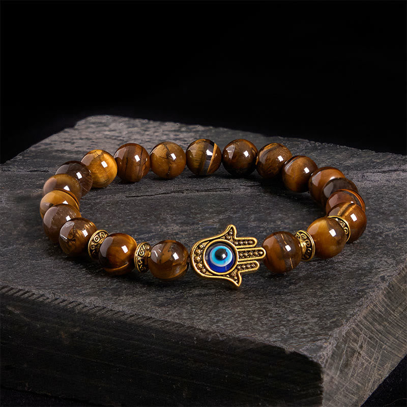 Bracelet courageux en perles œil de tigre et Buddha Stones - Œil de tigre (circonférence du poignet : 17-19 cm) - image 1