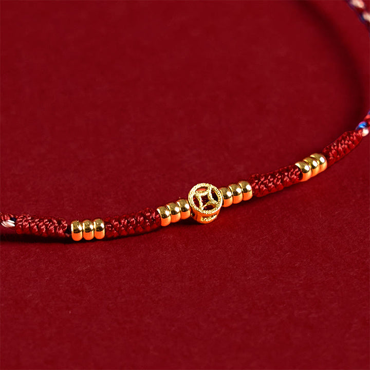 Bracelet porte-bonheur en cuivre tressé à la main avec Buddha Stones et pièces de monnaie rouges - image 4