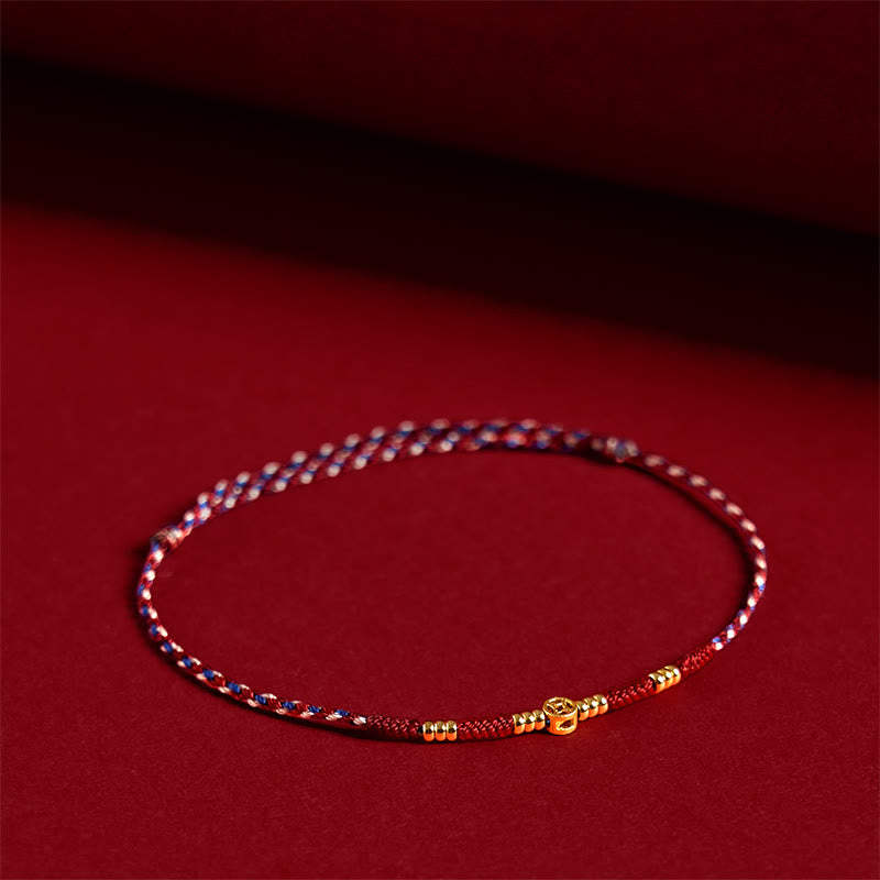 Bracelet porte-bonheur en cuivre tressé à la main avec Buddha Stones et pièces de monnaie rouges - Corde rouge (tour de poignet : 15-17 cm) - image 1