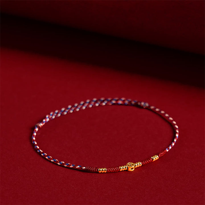 Bracelet porte-bonheur en cuivre tressé à la main avec Buddha Stones et pièces de monnaie rouges - Corde rouge (tour de poignet : 15-17 cm) - image 1