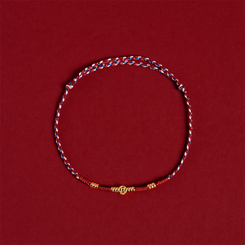 Bracelet porte-bonheur en cuivre tressé à la main avec Buddha Stones et pièces de monnaie rouges - image 2