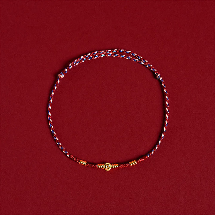Bracelet porte-bonheur en cuivre tressé à la main avec Buddha Stones et pièces de monnaie rouges - image 2