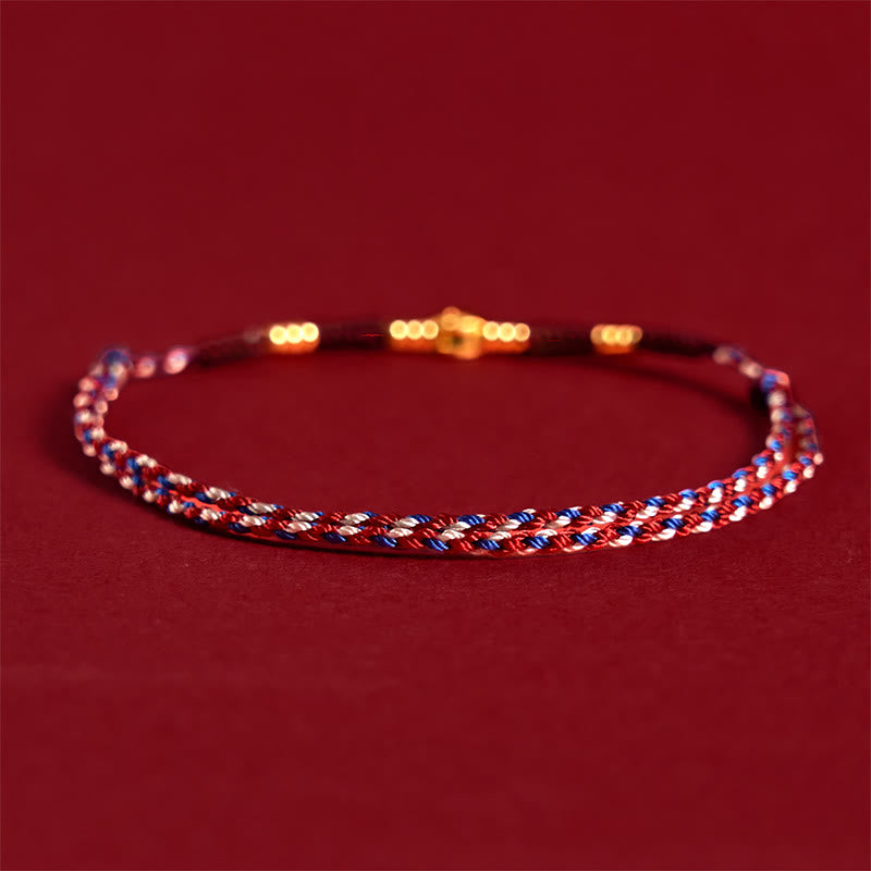 Bracelet porte-bonheur en cuivre tressé à la main avec Buddha Stones et pièces de monnaie rouges - image 3