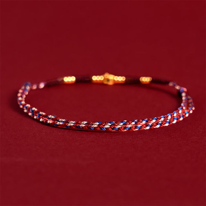 Bracelet porte-bonheur en cuivre tressé à la main avec Buddha Stones et pièces de monnaie rouges - image 3
