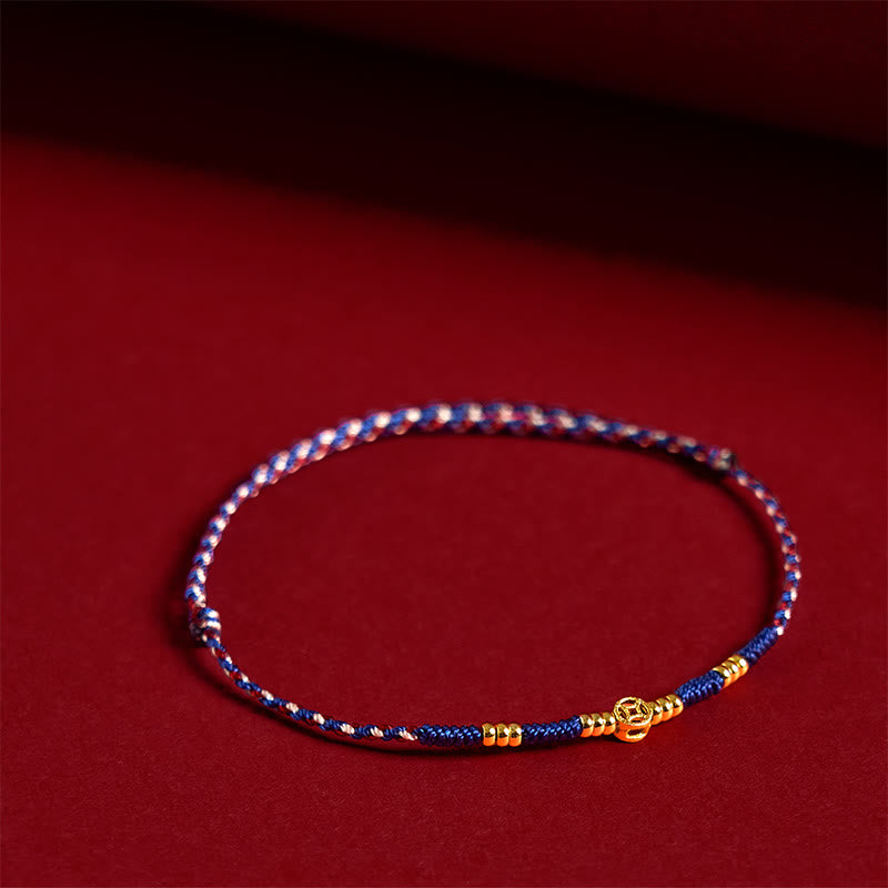 Bracelet porte-bonheur en cuivre tressé à la main avec Buddha Stones et pièces de monnaie rouges - Corde bleue (tour de poignet : 15-17 cm) - image 8