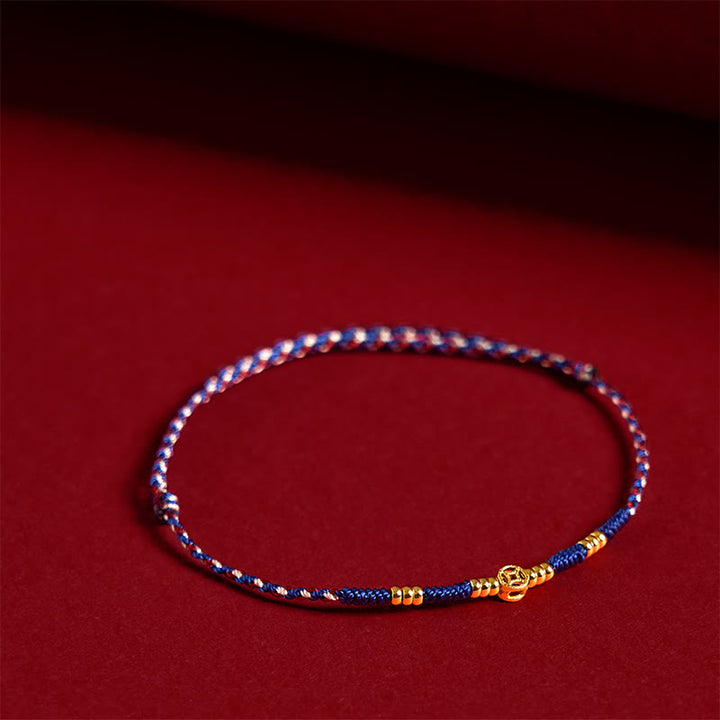Bracelet porte-bonheur en cuivre tressé à la main avec Buddha Stones et pièces de monnaie rouges - Corde bleue (tour de poignet : 15-17 cm) - image 8