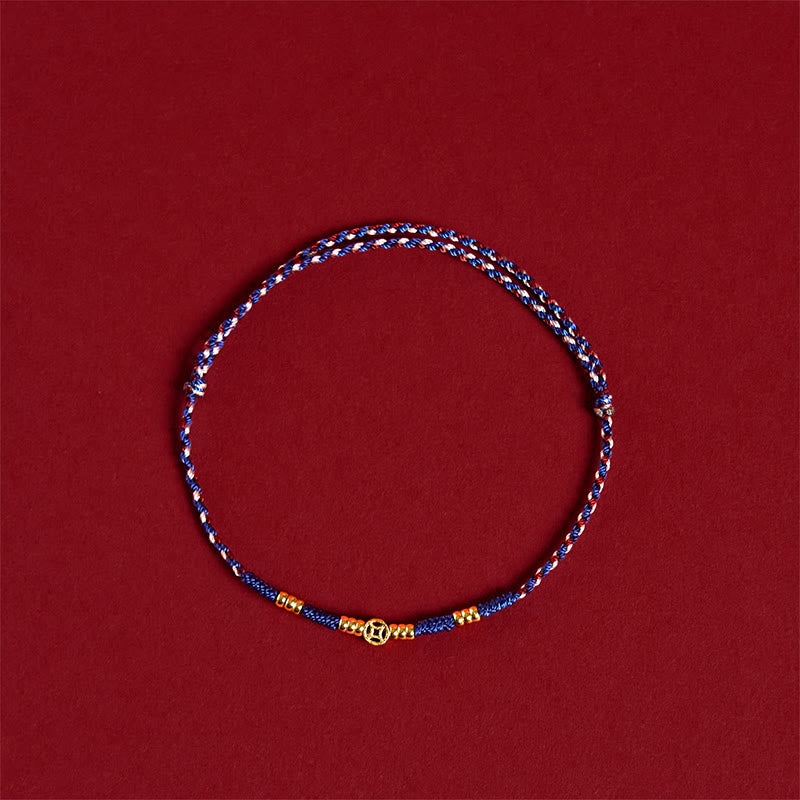 Bracelet porte-bonheur en cuivre tressé à la main avec Buddha Stones et pièces de monnaie rouges - image 9