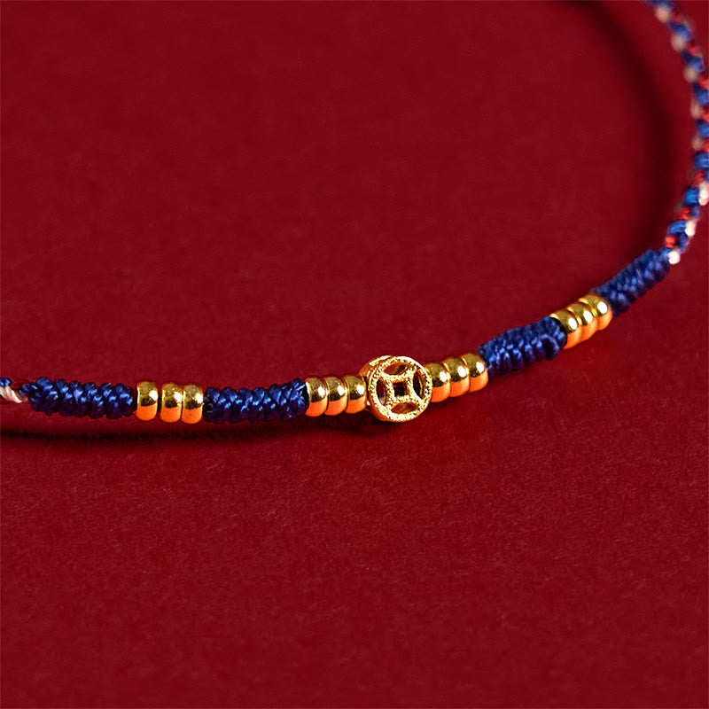 Bracelet porte-bonheur en cuivre tressé à la main avec Buddha Stones et pièces de monnaie rouges - image 11