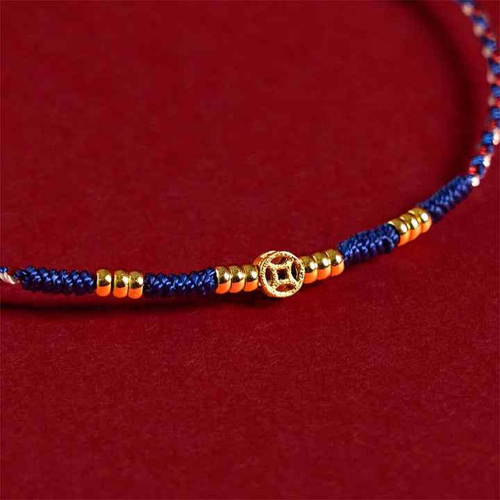 Bracelet porte-bonheur en cuivre tressé à la main avec Buddha Stones et pièces de monnaie rouges - image 11