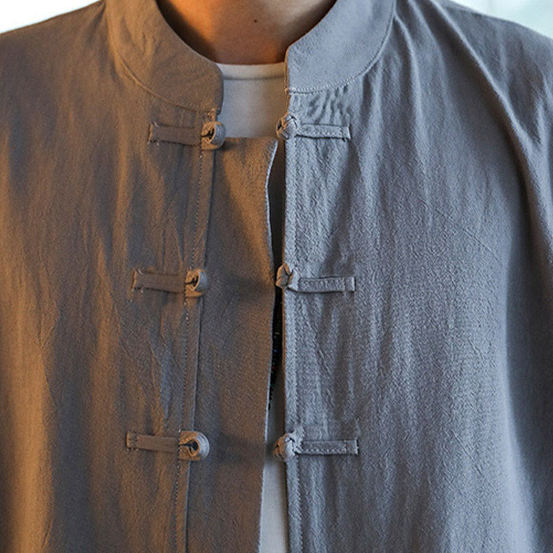 Ensemble 2 pièces de costume Zen Tang pour homme avec chemise à manches longues et pantalon à boutons de Buddha Stones et poches - image 9