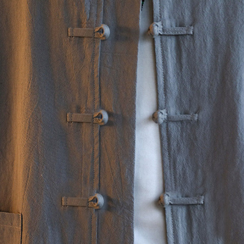 Ensemble 2 pièces de costume Zen Tang pour homme avec chemise à manches longues et pantalon à boutons de Buddha Stones et poches - image 10