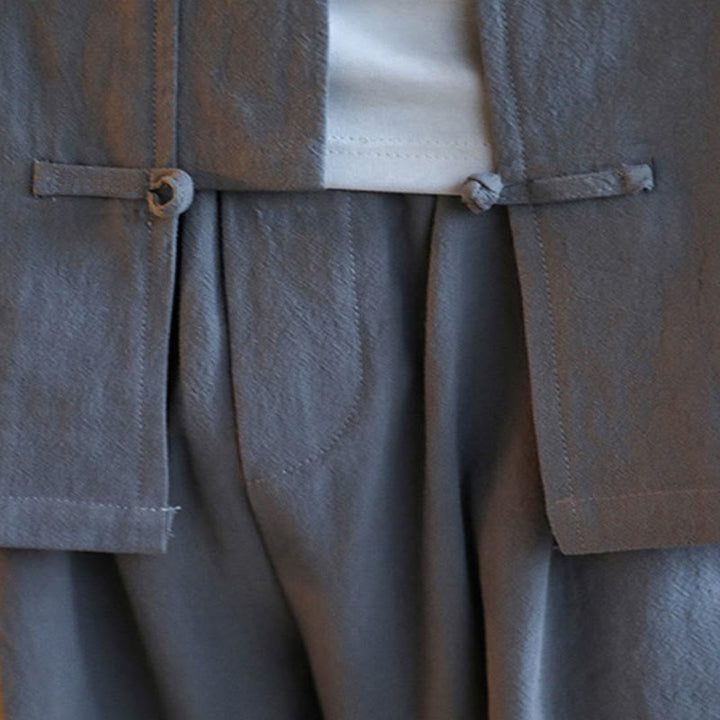 Ensemble 2 pièces de costume Zen Tang pour homme avec chemise à manches longues et pantalon à boutons de Buddha Stones et poches - image 12