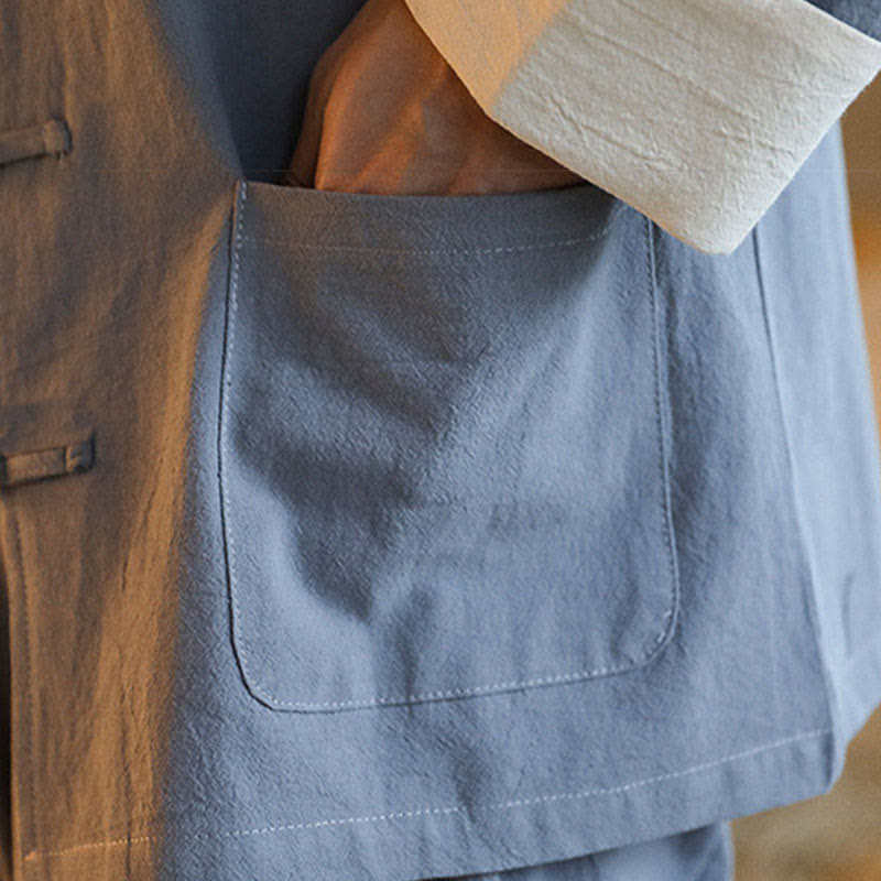 Ensemble 2 pièces de costume Zen Tang pour homme avec chemise à manches longues et pantalon à boutons de Buddha Stones et poches - image 11