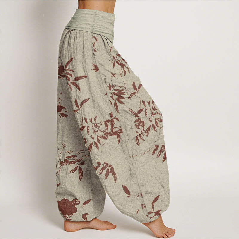 Pantalon sarouel à taille élastique pour femme, motif branches de Buddha Stones en pur coton - image 1