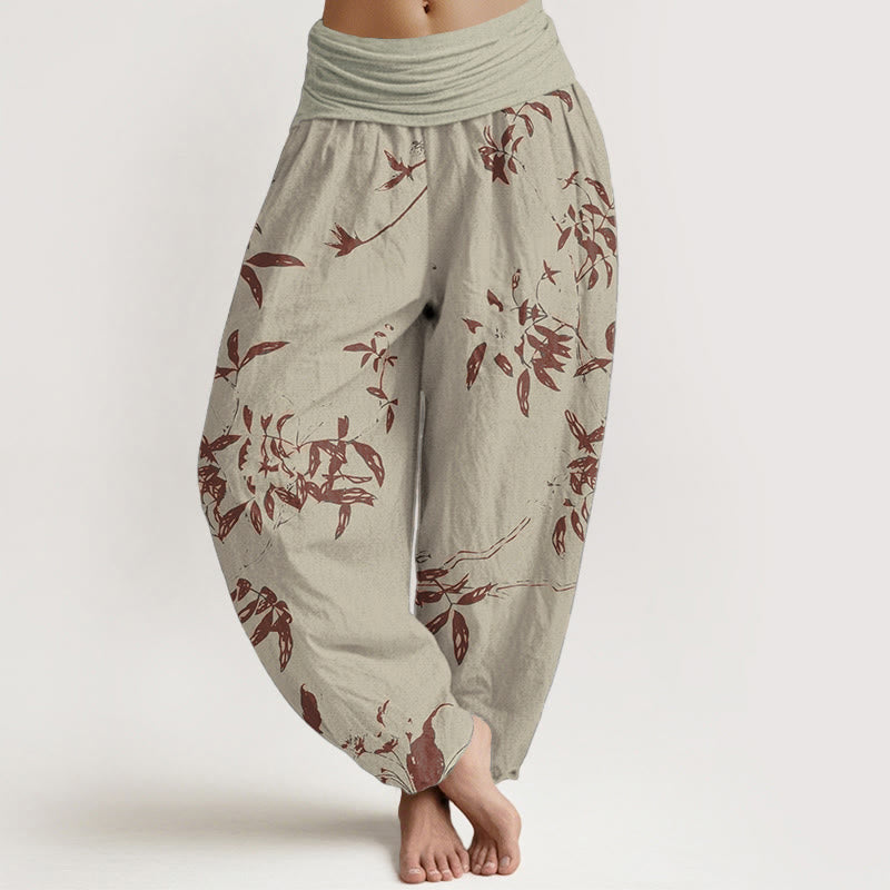 Pantalon sarouel à taille élastique pour femme, motif branches de Buddha Stones en pur coton - Kaki - US22，UK/AU26，EU54 (6XL) - image 0