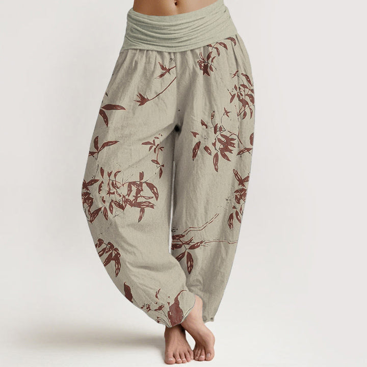 Pantalon sarouel à taille élastique pour femme, motif branches de Buddha Stones en pur coton - Kaki - US22，UK/AU26，EU54 (6XL) - image 0