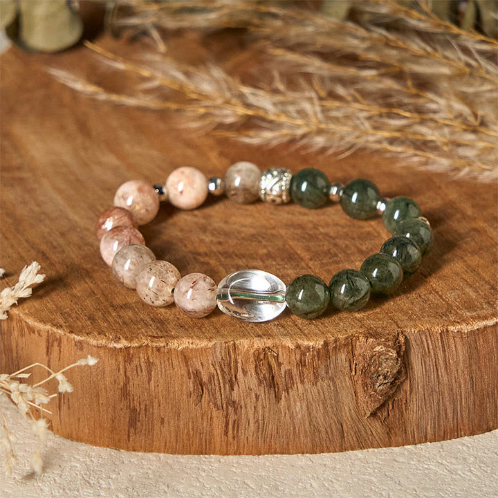 Bracelet de richesse Super Seven en quartz rutile vert naturel Buddha Stones - Quartz rutile vert (tour de poignet : 14-16 cm) - image 1