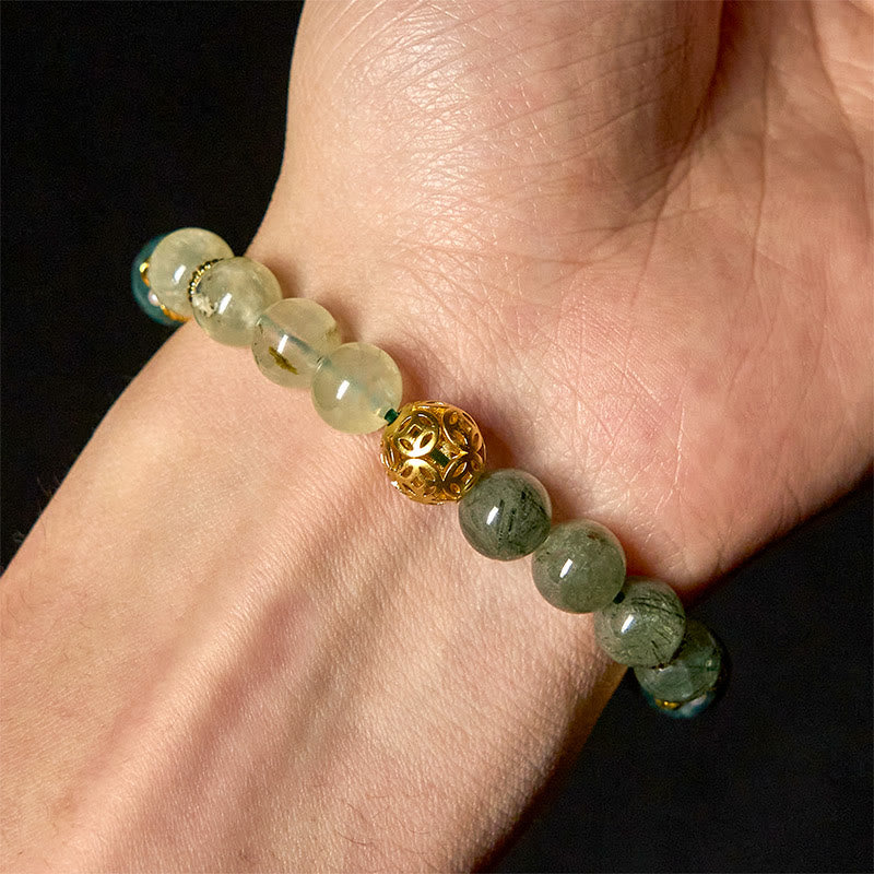 Bracelet porte-bonheur en perles de jade blanc et cristal fantôme vert naturel de Buddha Stones - image 5