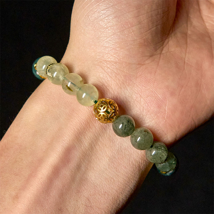 Bracelet porte-bonheur en perles de jade blanc et cristal fantôme vert naturel de Buddha Stones - image 5