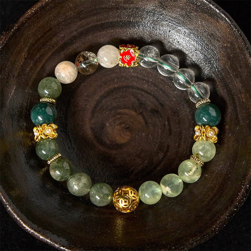 Bracelet porte-bonheur en perles de jade blanc et cristal fantôme vert naturel de Buddha Stones - image 4