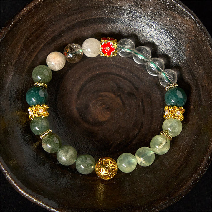 Bracelet porte-bonheur en perles de jade blanc et cristal fantôme vert naturel de Buddha Stones - image 4