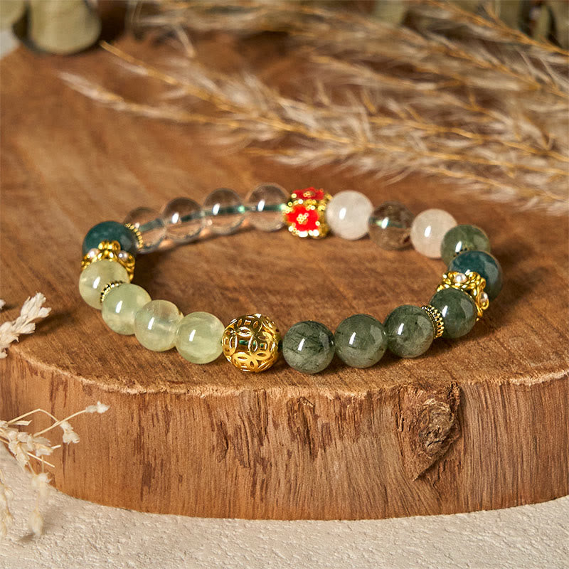 Bracelet porte-bonheur en perles de jade blanc et cristal fantôme vert naturel de Buddha Stones - image 2