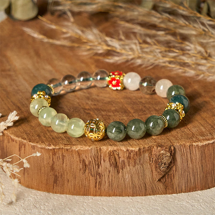 Bracelet porte-bonheur en perles de jade blanc et cristal fantôme vert naturel de Buddha Stones - image 2