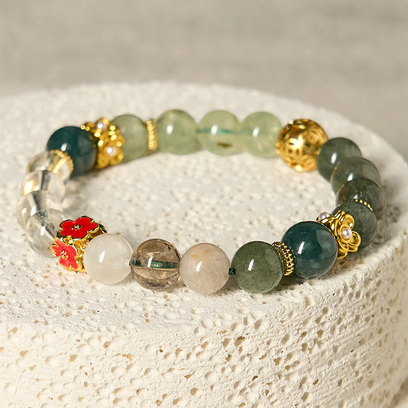 Bracelet porte-bonheur en perles de jade blanc et cristal fantôme vert naturel de Buddha Stones - Fantôme vert (tour de poignet : 14-16 cm) - image 1