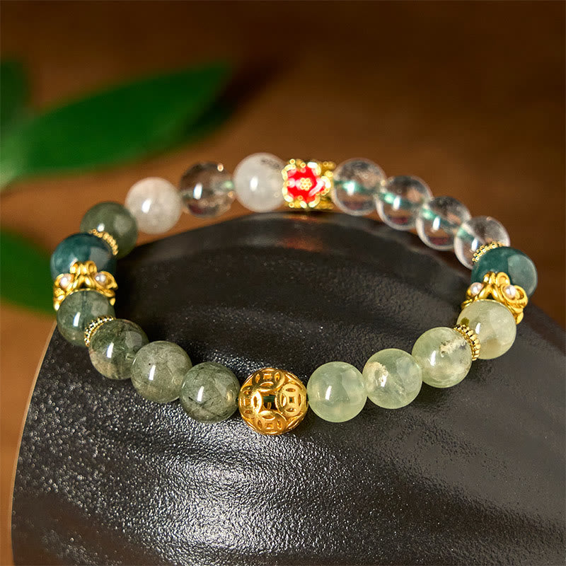 Bracelet porte-bonheur en perles de jade blanc et cristal fantôme vert naturel de Buddha Stones - image 3