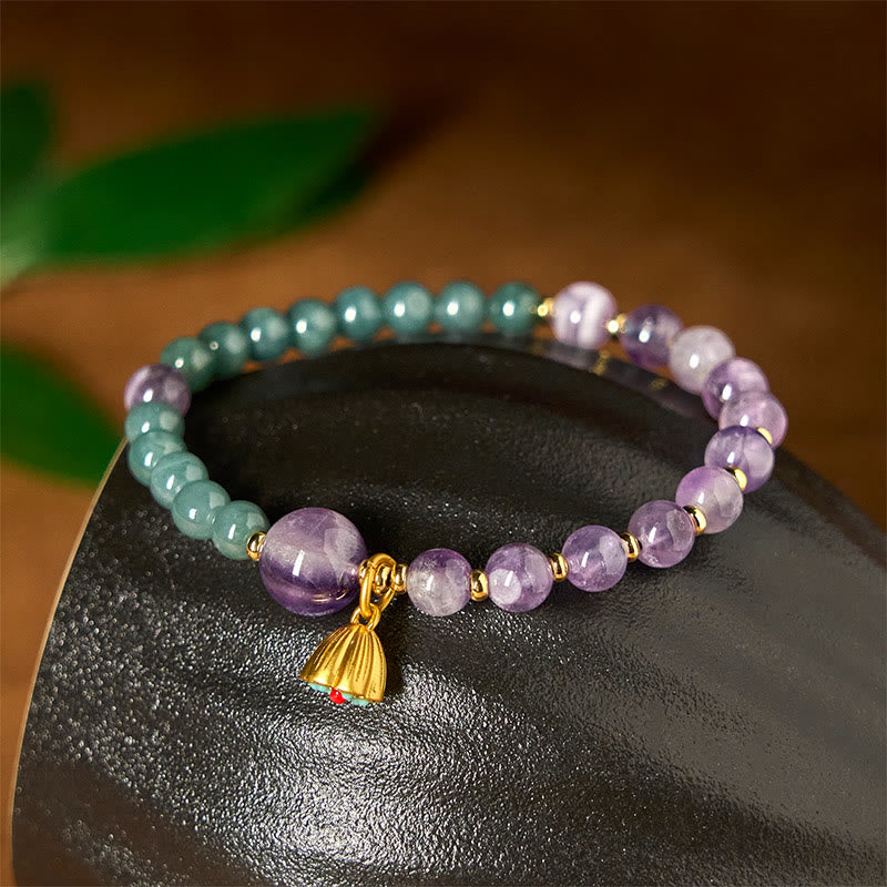 Bracelet d'équilibre en jade, améthyste et lotus naturel Buddha Stones - image 2