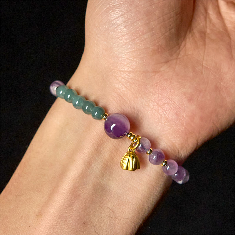 Bracelet d'équilibre en jade, améthyste et lotus naturel Buddha Stones - image 4