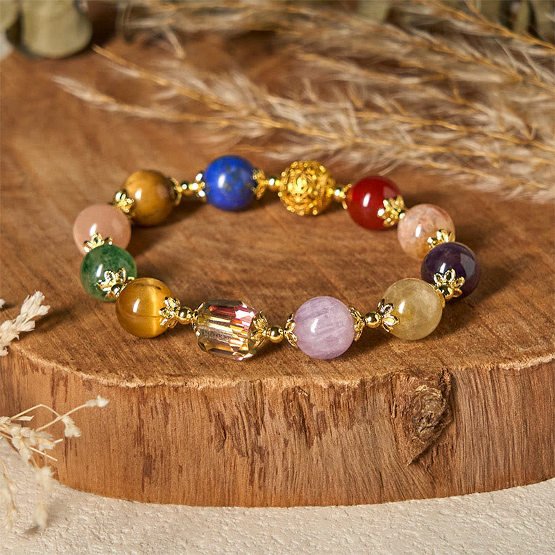 Bracelet d'équilibre en perles naturelles colorées de Dunhuang, Buddha Stones , améthyste, lazurite et lapis-lazuli - image 3