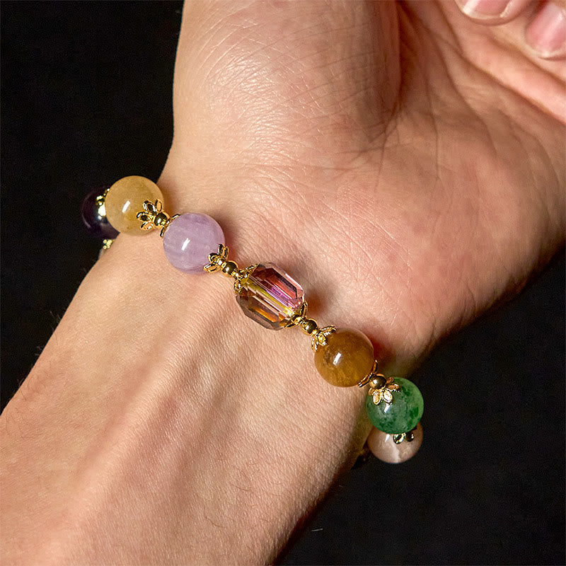 Bracelet d'équilibre en perles naturelles colorées de Dunhuang, Buddha Stones , améthyste, lazurite et lapis-lazuli - image 4