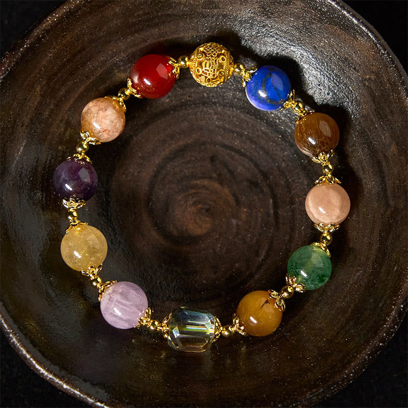 Bracelet d'équilibre en perles naturelles colorées de Dunhuang, Buddha Stones , améthyste, lazurite et lapis-lazuli - image 1