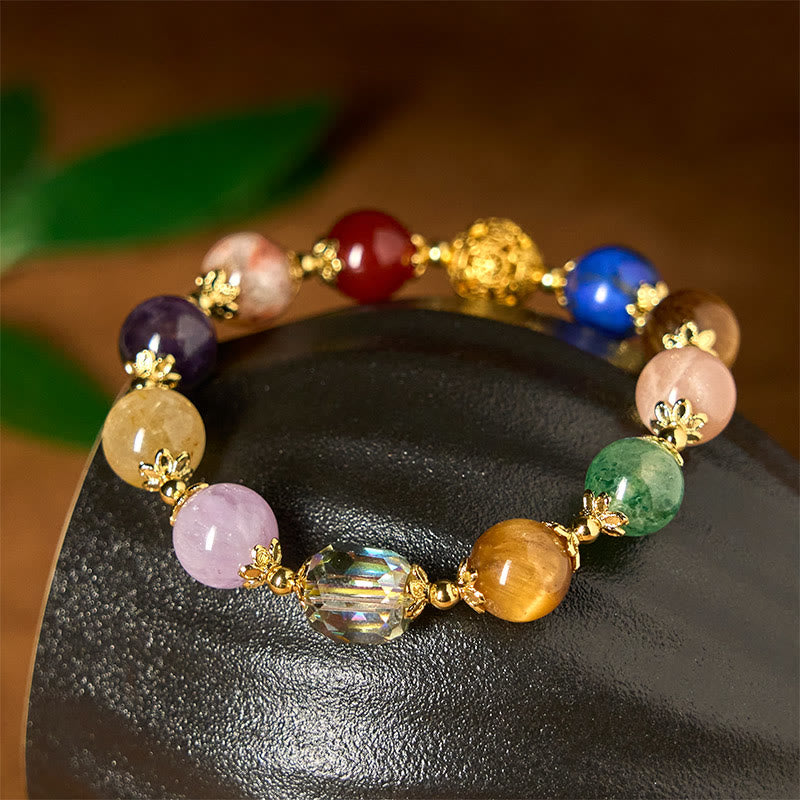 Bracelet d'équilibre en perles naturelles colorées de Dunhuang, Buddha Stones , améthyste, lazurite et lapis-lazuli - image 0