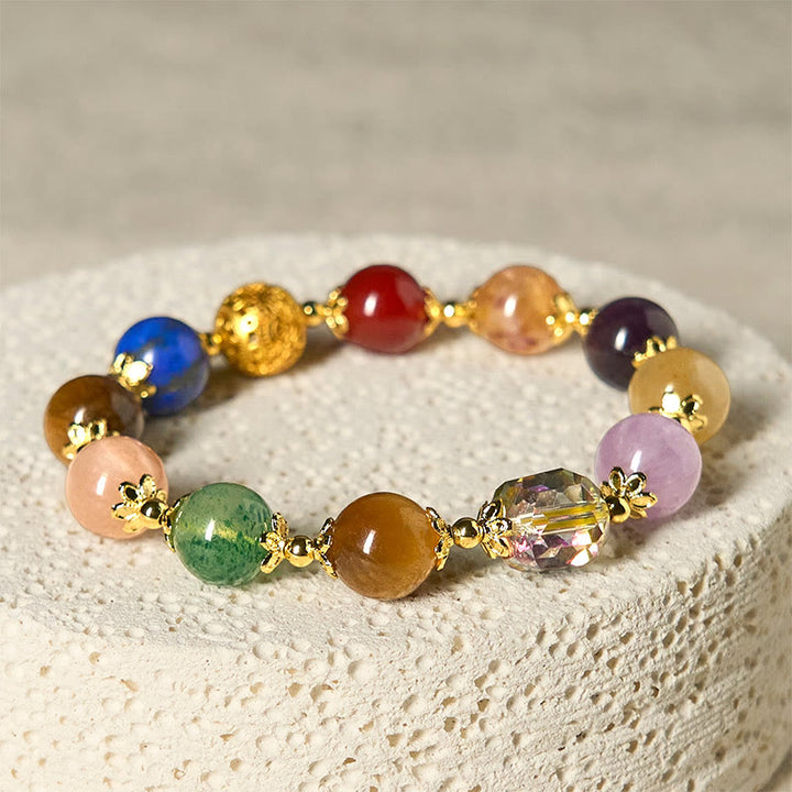 Bracelet d'équilibre en perles naturelles colorées de Dunhuang, Buddha Stones , améthyste, lazurite et lapis-lazuli - image 2