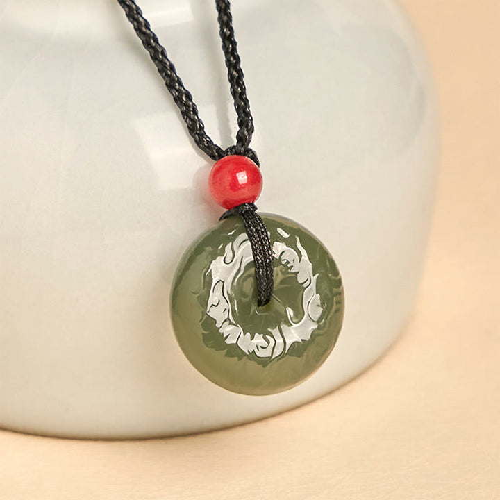 Collier en jade cyan avec pendentif porte-bonheur et Buddha Stones - Jade cyan - image 1