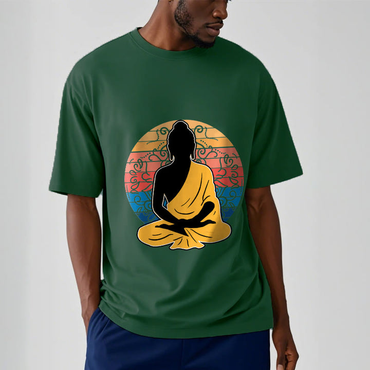 T-shirt décontracté en coton à motif Bouddha méditant coloré avec Buddha Stones de Bouddha - image 12