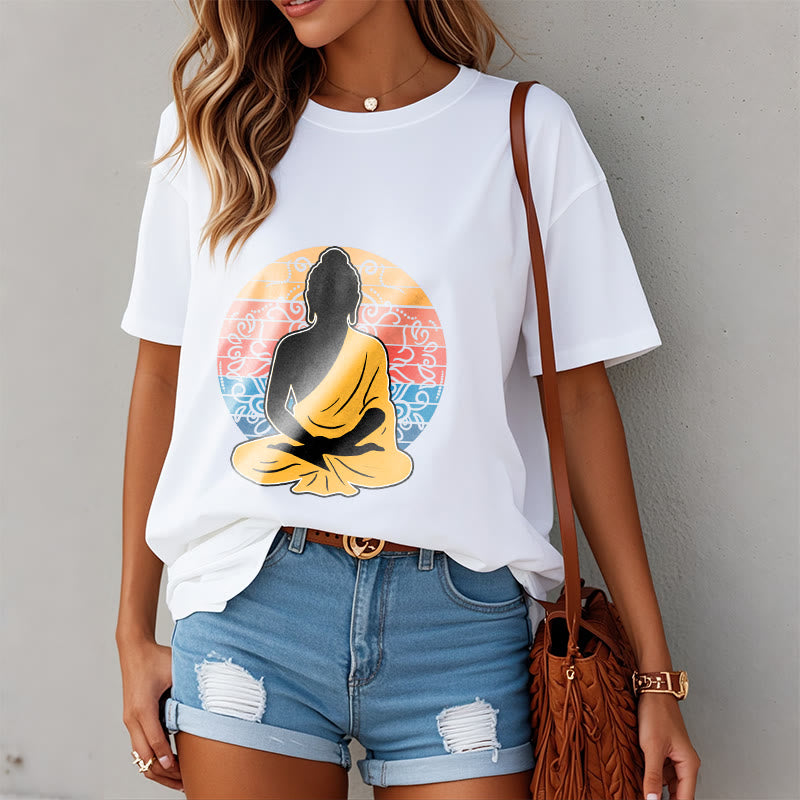 T-shirt décontracté en coton à motif Bouddha méditant coloré avec Buddha Stones de Bouddha - image 8