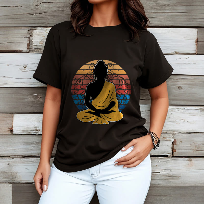 T-shirt décontracté en coton à motif Bouddha méditant coloré avec Buddha Stones de Bouddha - image 4