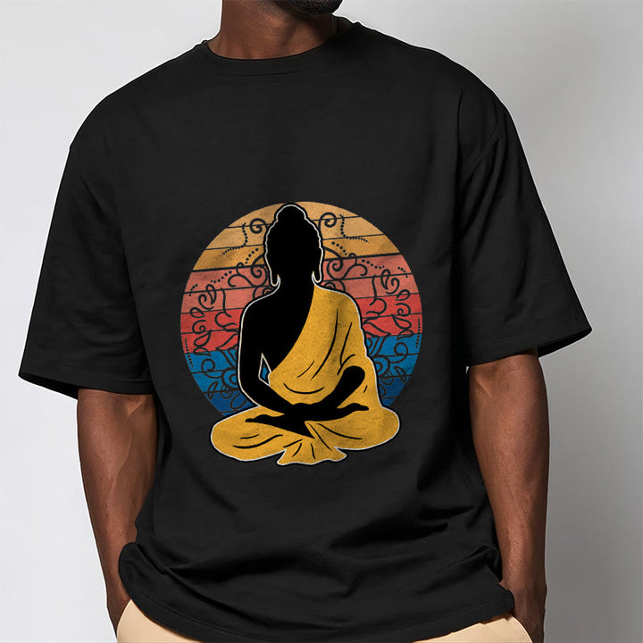 T-shirt décontracté en coton à motif Bouddha méditant coloré avec Buddha Stones de Bouddha - image 2