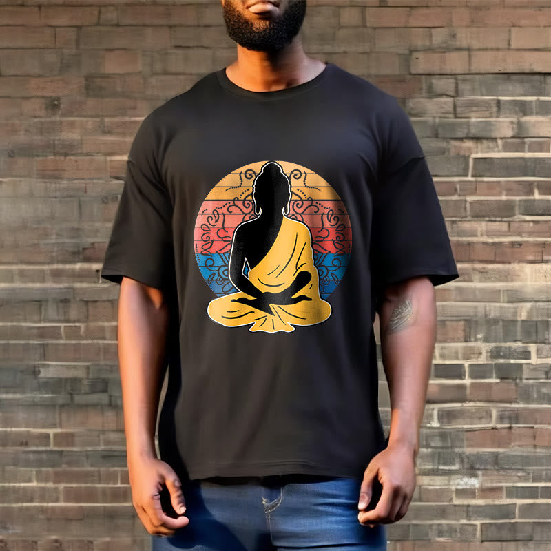 T-shirt décontracté en coton à motif Bouddha méditant coloré avec Buddha Stones de Bouddha - image 3
