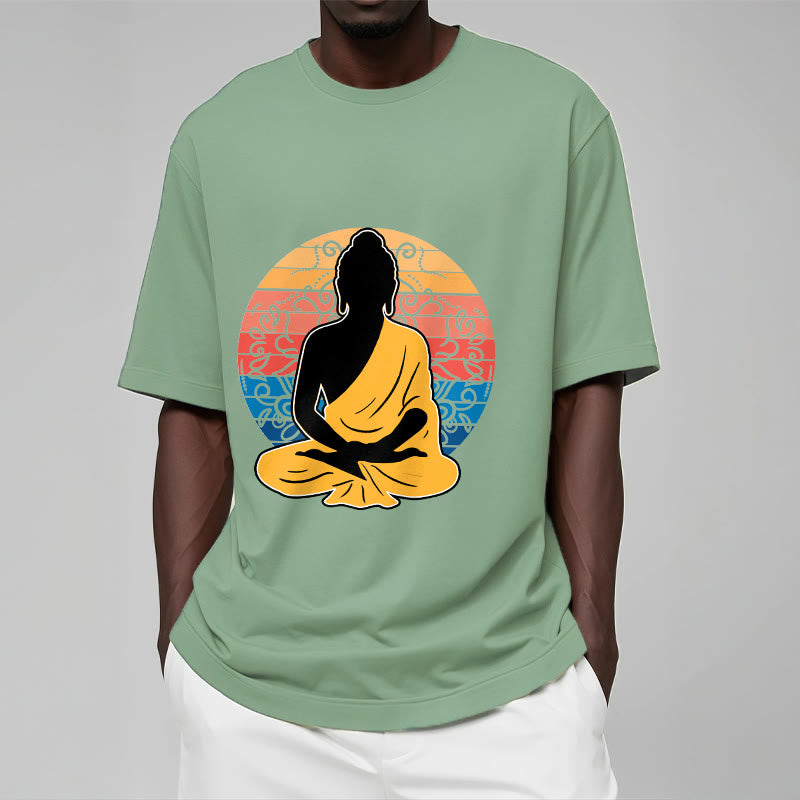 T-shirt décontracté en coton à motif Bouddha méditant coloré avec Buddha Stones de Bouddha - image 16